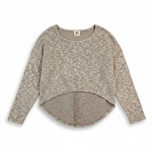 Double Zero Women's Small Tan Marled Knit High Low Button Back Long Sleeve Top
